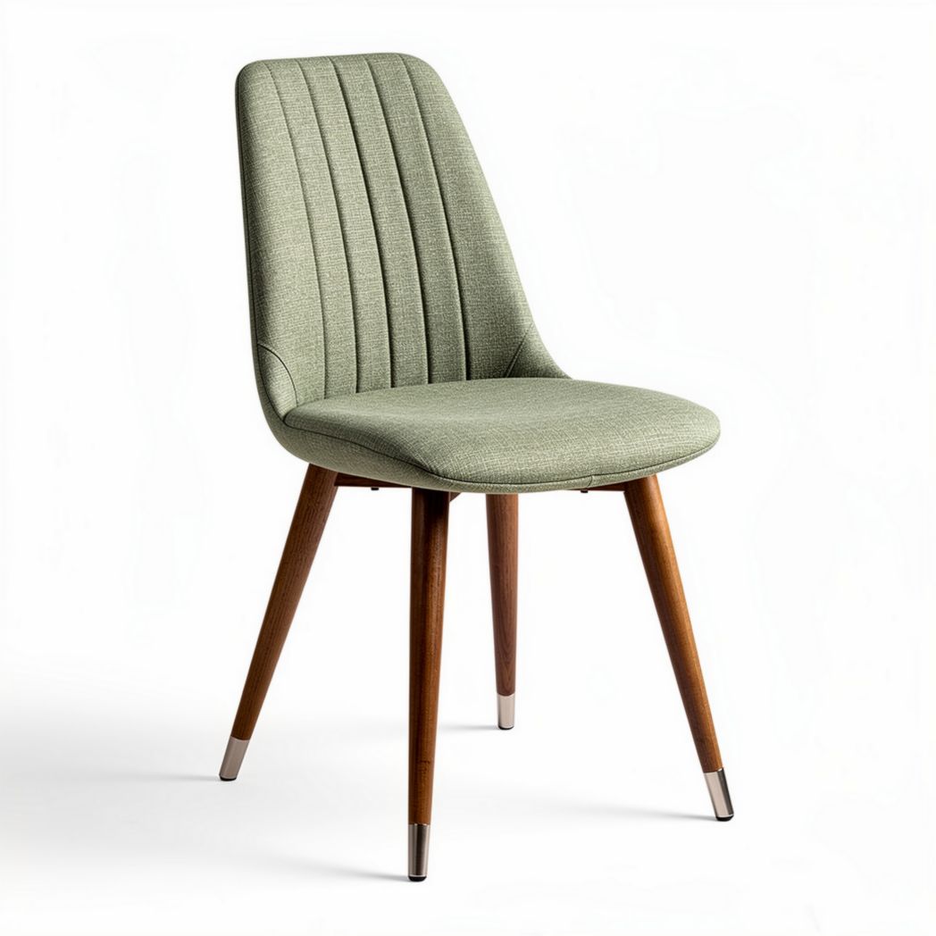 Chaise en tissu vert avec structure en bois et pieds métalliques 45 x 45 x 85cm