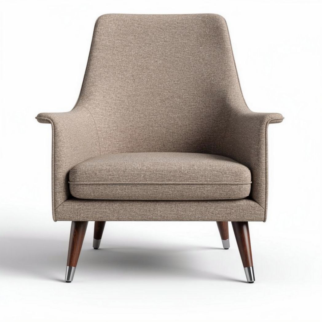 Fauteuil en tissu beige avec pieds en bois, dimensions 80 x 80 x 90 cm
