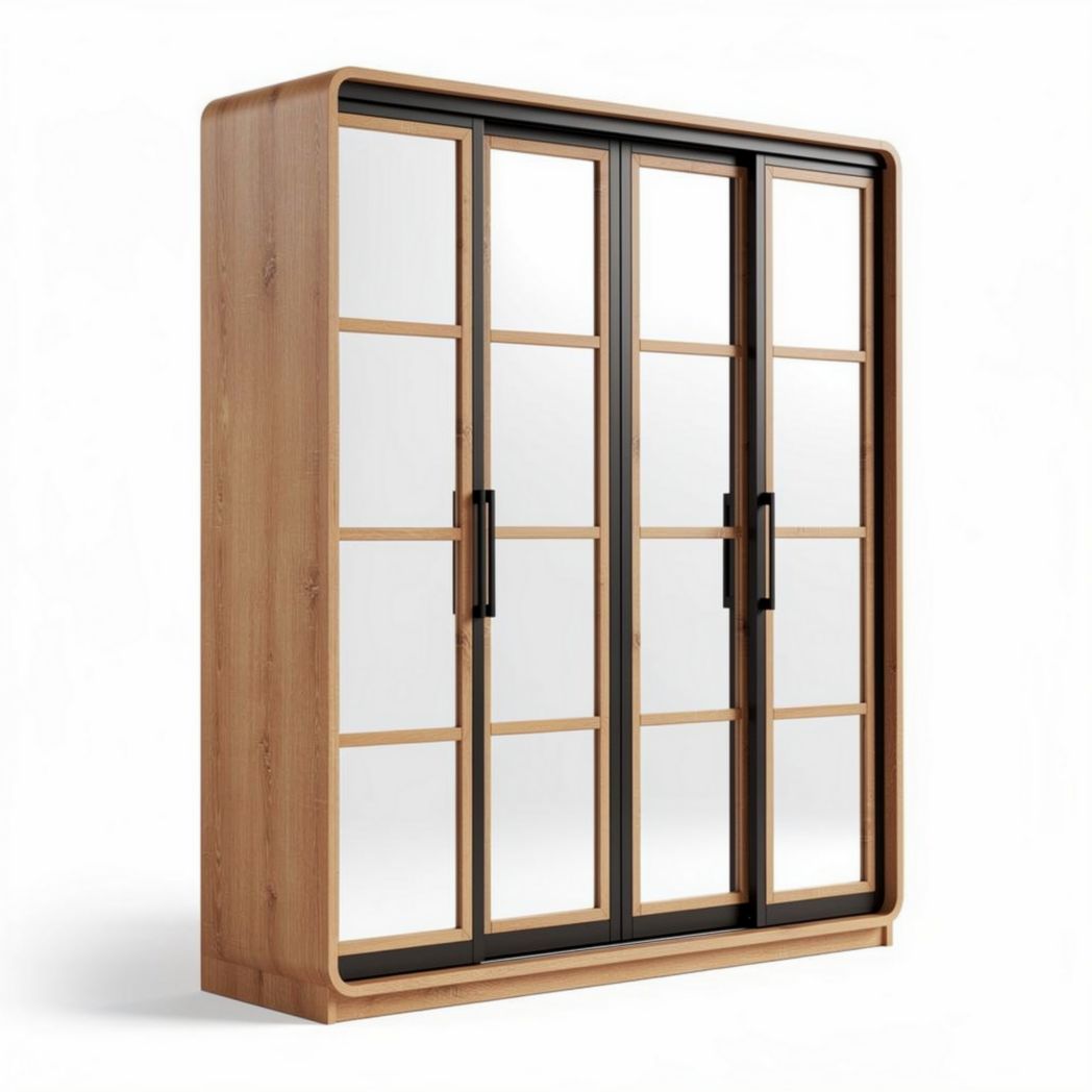 Armoire en bois avec portes miroir et cadre noir 160 x 40 x 180 cm