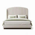 Lit moderne en tissu beige avec tête de lit capitonnée 200 x 160 x 120cm