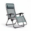Chaise longue pliable en métal gris avec dossier réglable et porte-gobelet 100 x 70 x 110cm