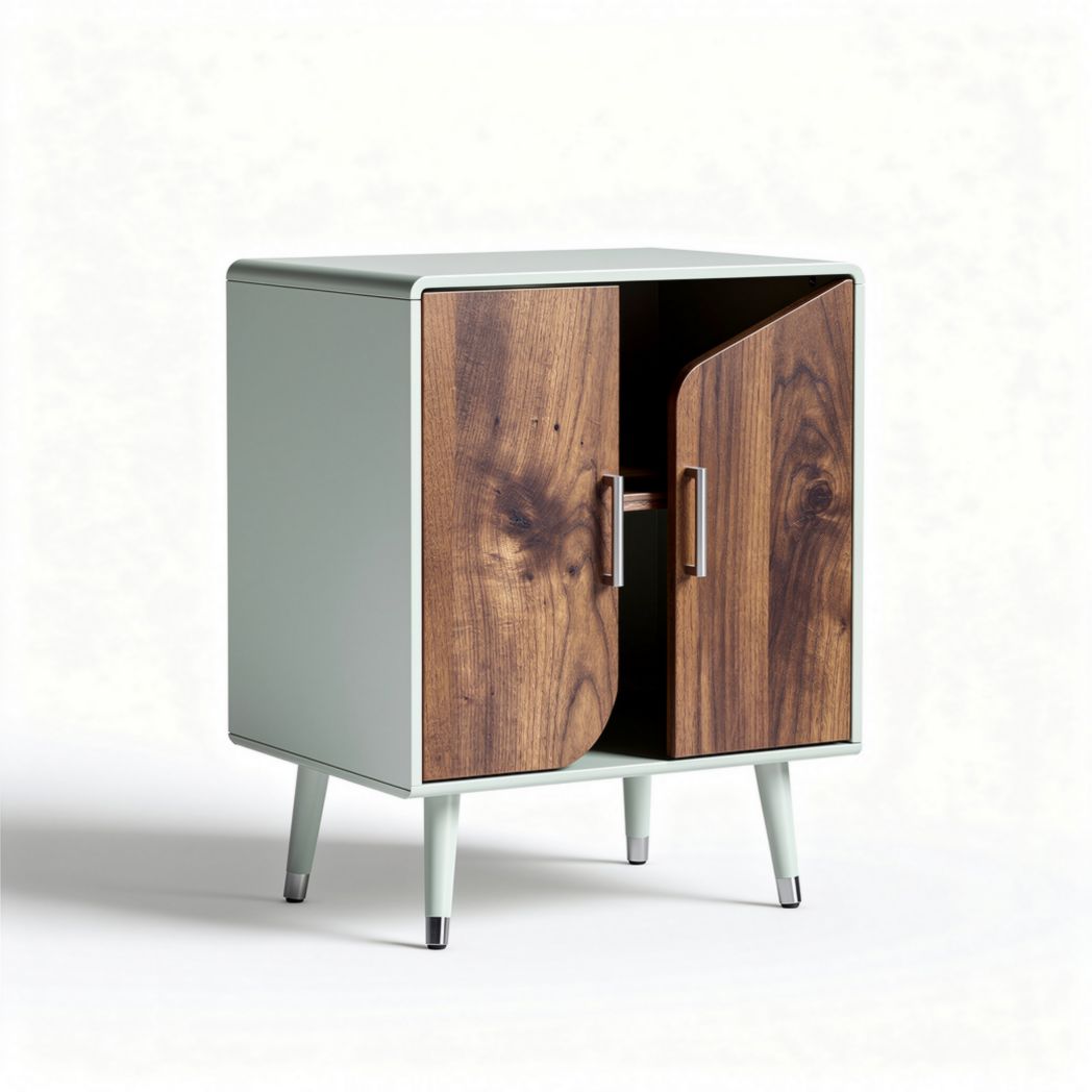 Meuble de rangement en bois et métal 50 x 40 x 70cm avec portes en bois naturel