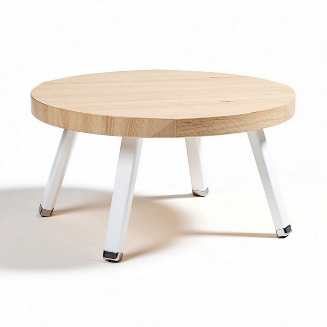 Table basse ronde en bois de bambou avec pieds blancs 60 x 60 x 45cm