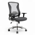 Chaise de bureau ergonomique en tissu maille grise avec accoudoirs réglables