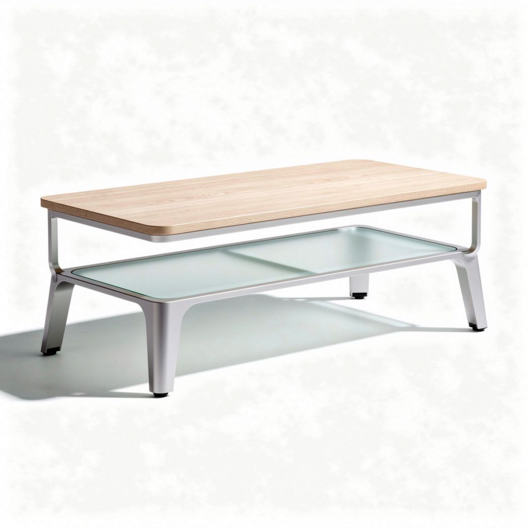 Table basse en bois avec étagère en verre 120 x 60 x 45cm finition argentée