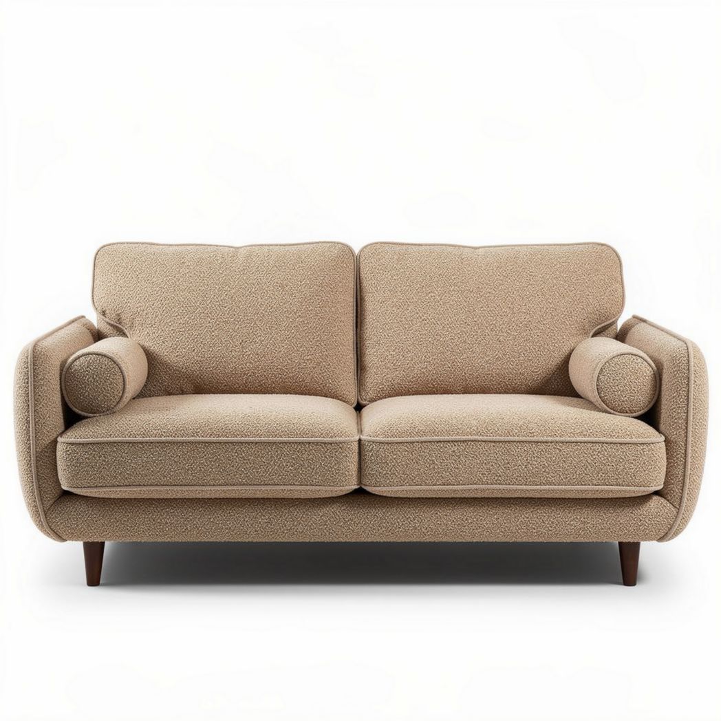 Canapé en tissu beige 200 x 90 x 85cm avec accoudoirs ronds et pieds en bois