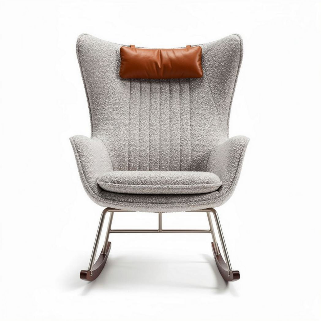 Fauteuil en tissu beige avec coussin en cuir marron dimensions 85 x 70 x 100cm