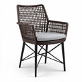 Chaise en rotin synthétique marron avec coussin en tissu gris 65 x 60 x 85cm
