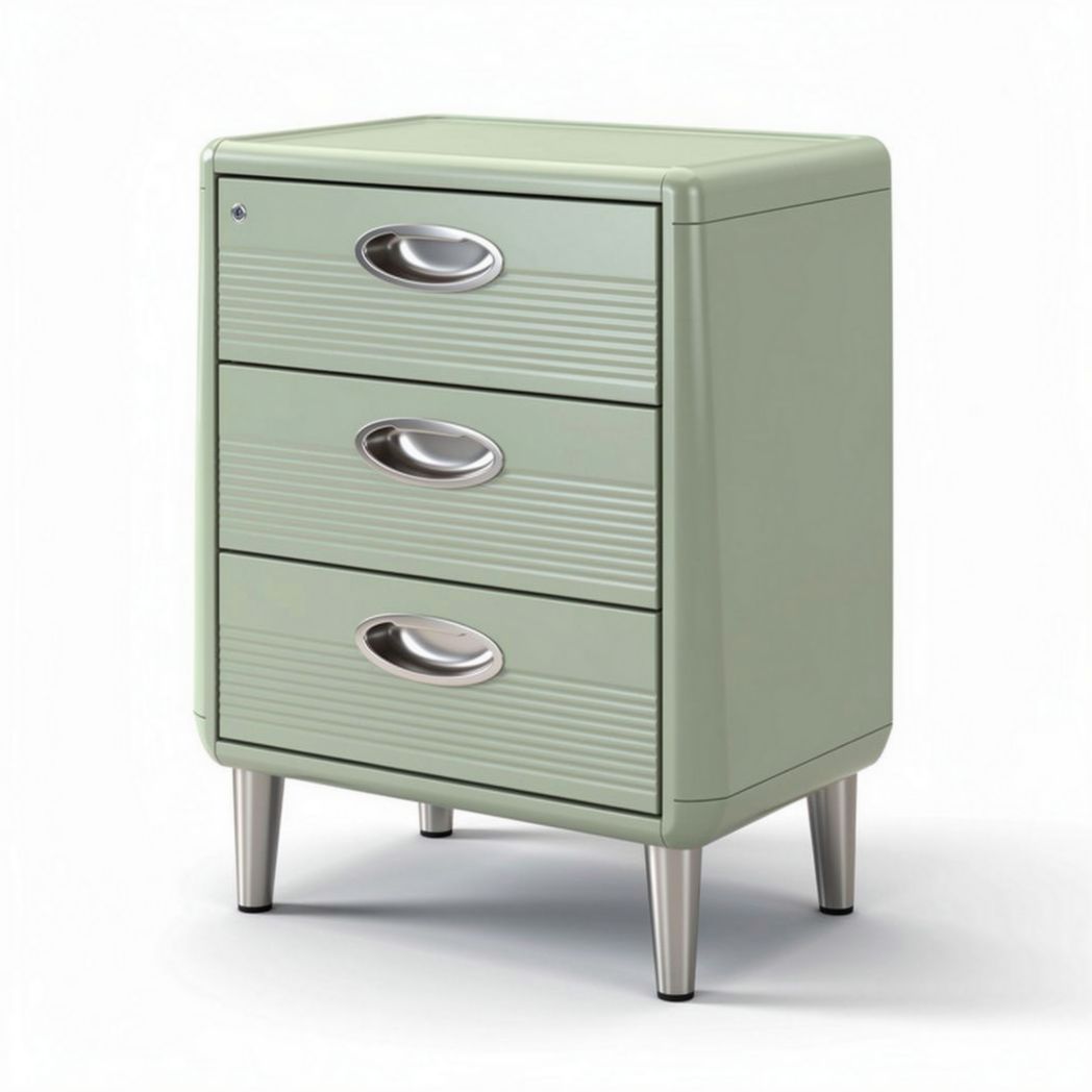 Meuble de rangement métallique vert clair avec trois tiroirs 45 x 40 x 60 cm
