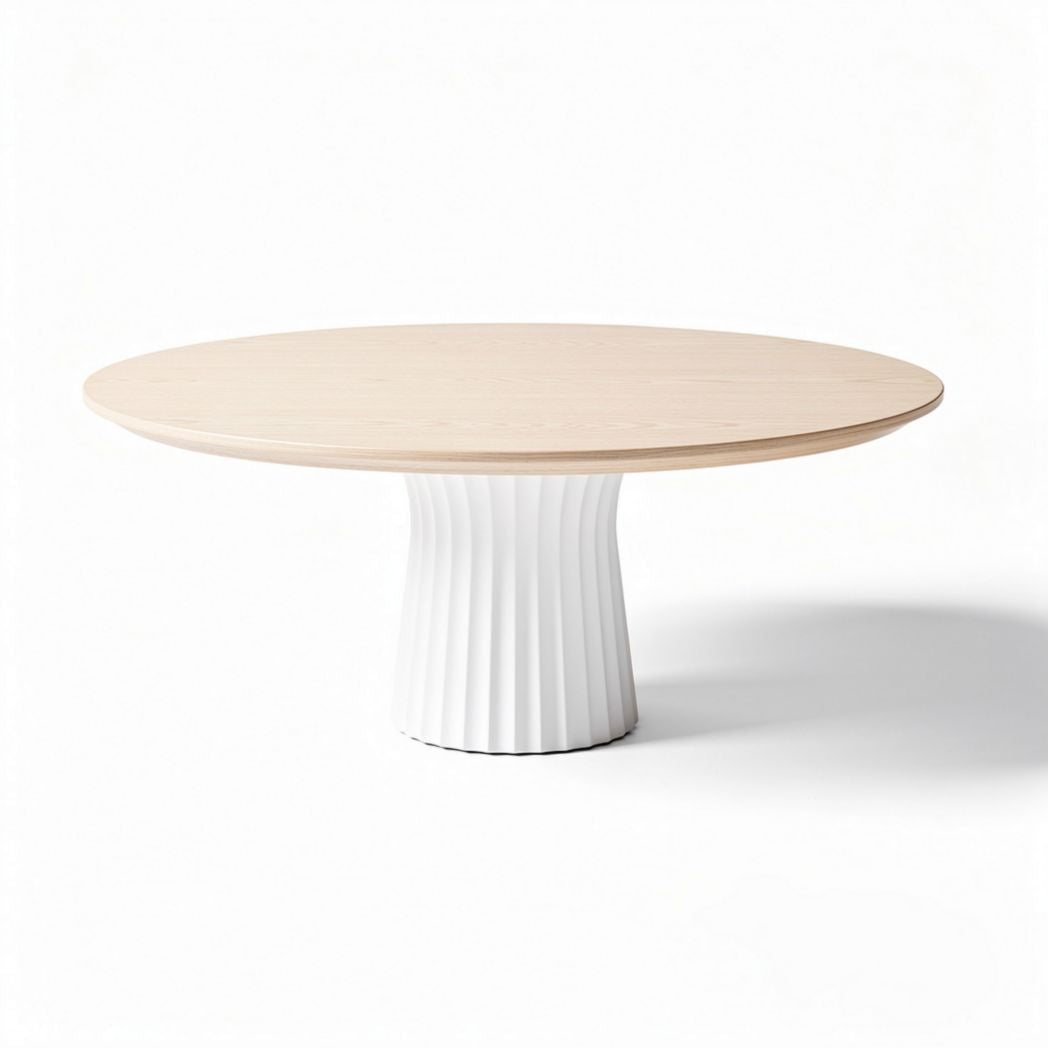 Table ronde en bois clair avec base en plastique blanc 120 x 120 x 75cm