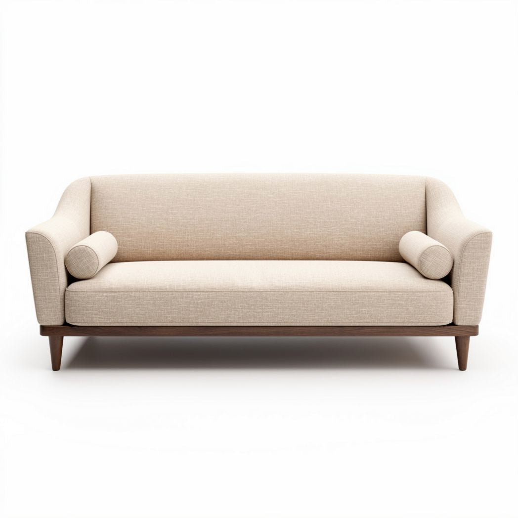 Canapé contemporain en tissu beige avec coussins latéraux dimensions 180 x 80 x 75cm